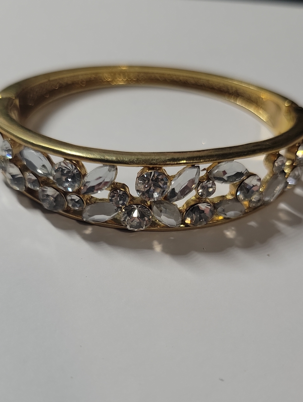 Gold Tone Crystal Floral Bangle Bracelet - Women Jewelry